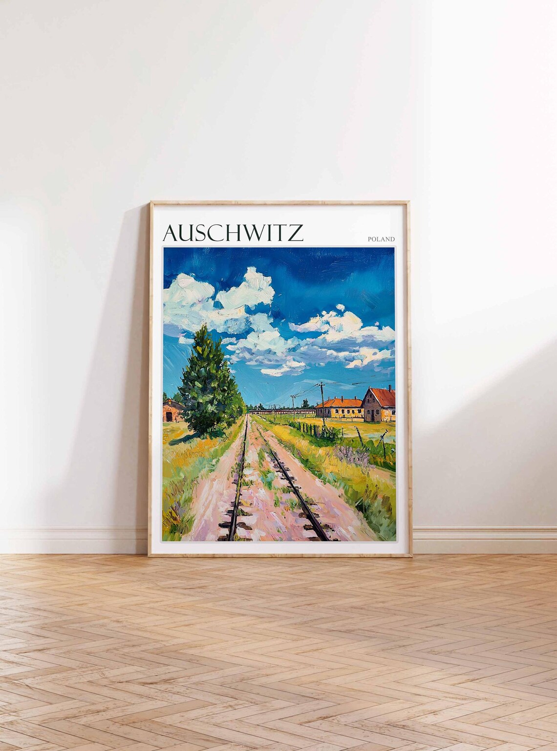 Auschwitz Poland Field Tracks Dramatic Sky Memorial Travel Poster - Image 3