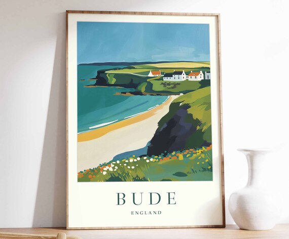 Bude Poster Bude Travel Print England Wall Art British Decor Tropical Decor Sea Print Bude Gift Bude Travel Poster