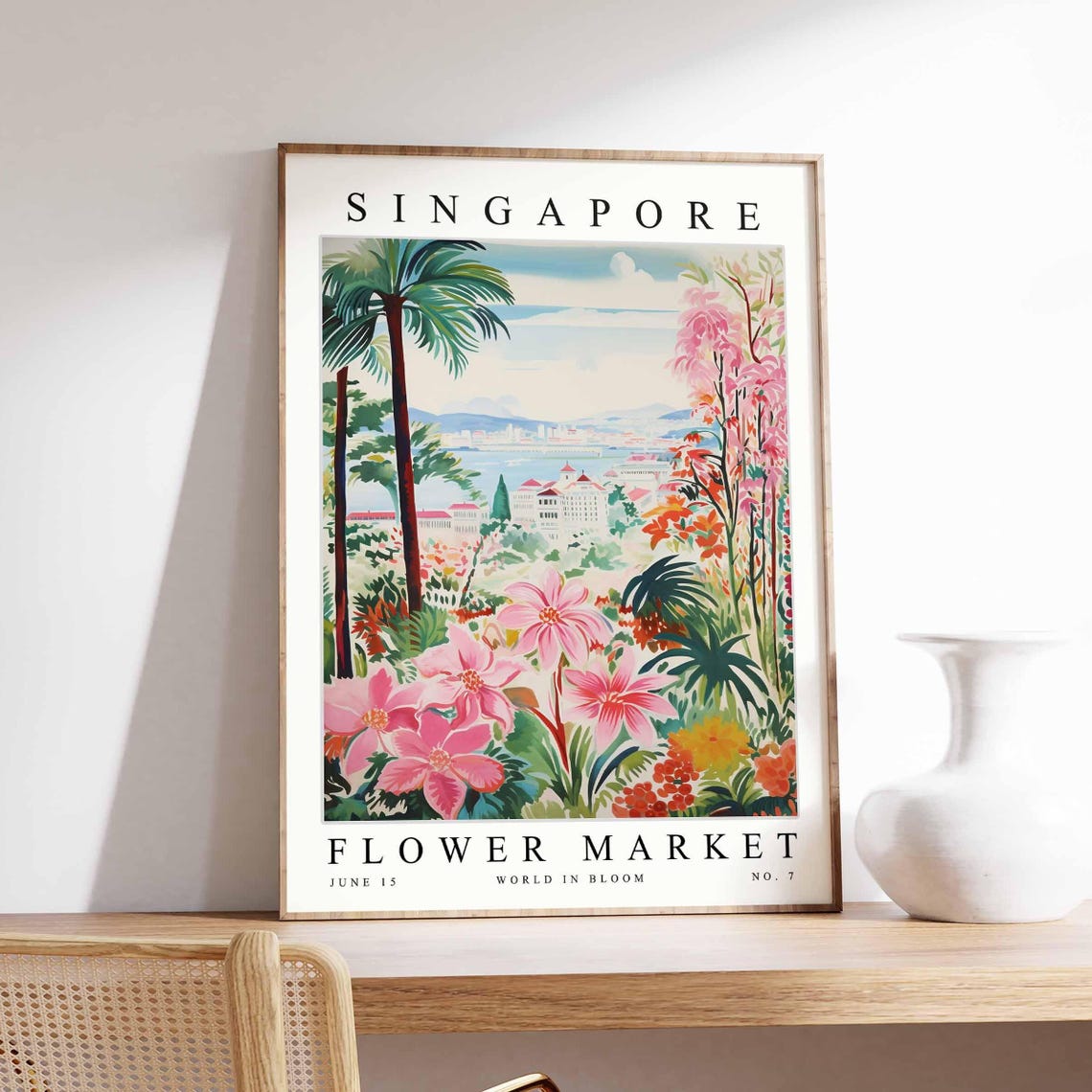 Singapore Flower Market Hillside Palms Pink Star Bloom View Poster