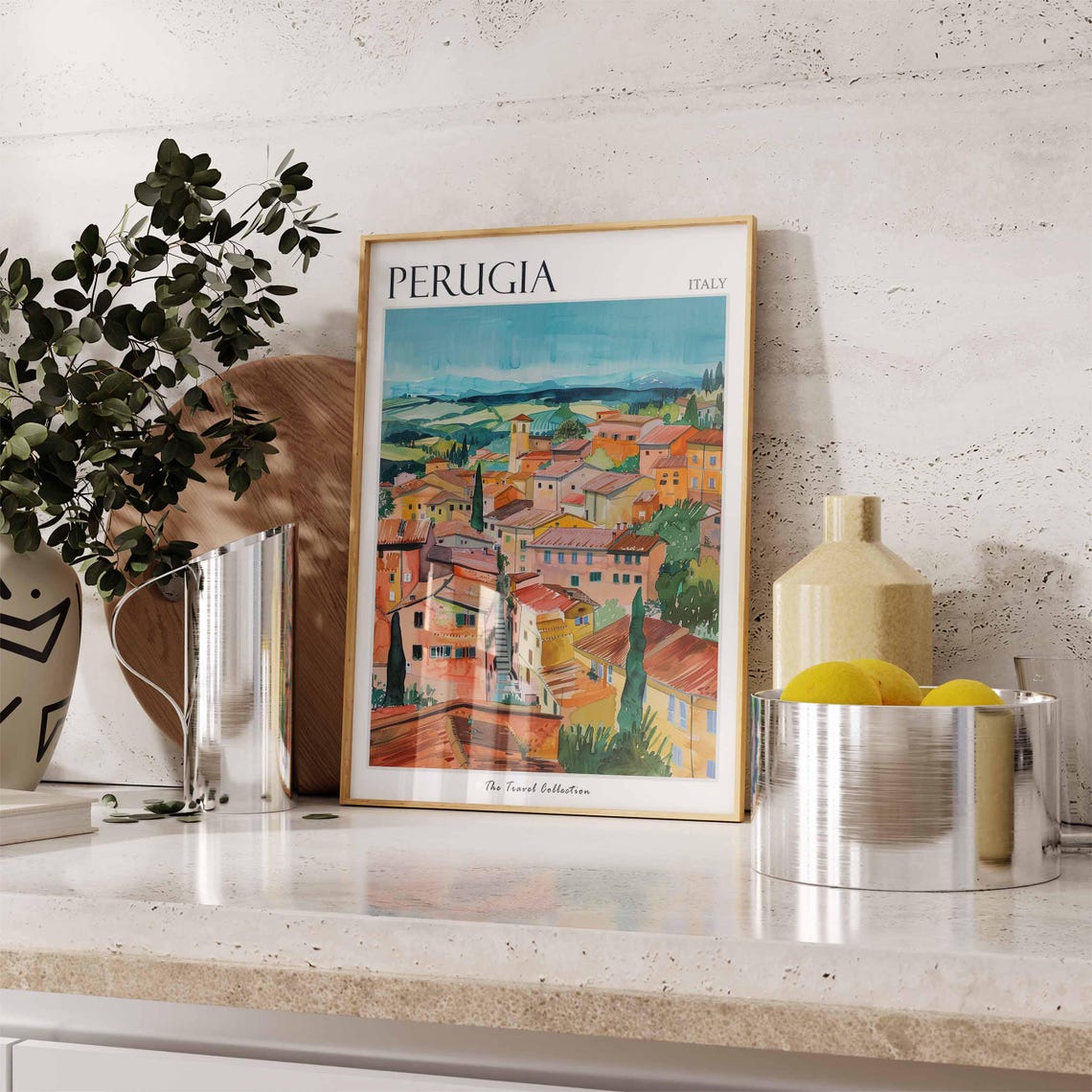 Perugia Italy Scenic Old Town Rooftops Valley Painted Poster - Image 3