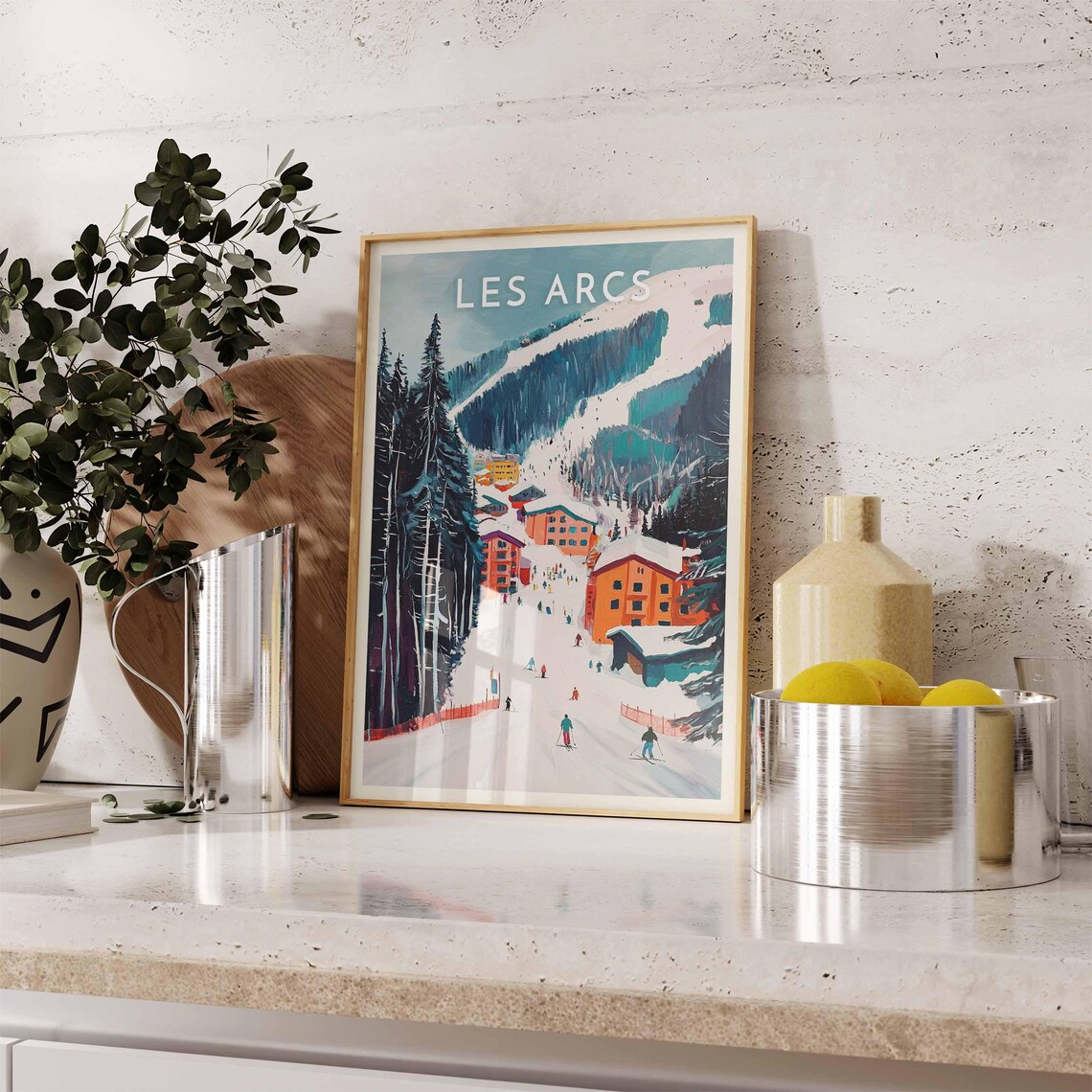 Les Arcs France Ski Slope Skiers Pine Forest Alpine Village Poster - Image 2