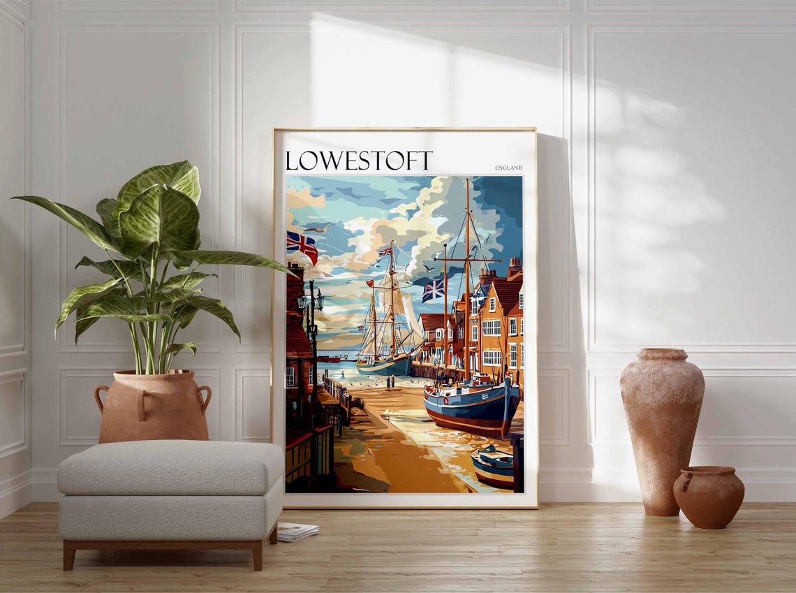 Lowestoft England Tall Ship Harbor Union Jack Painting Travel Poster - Image 2