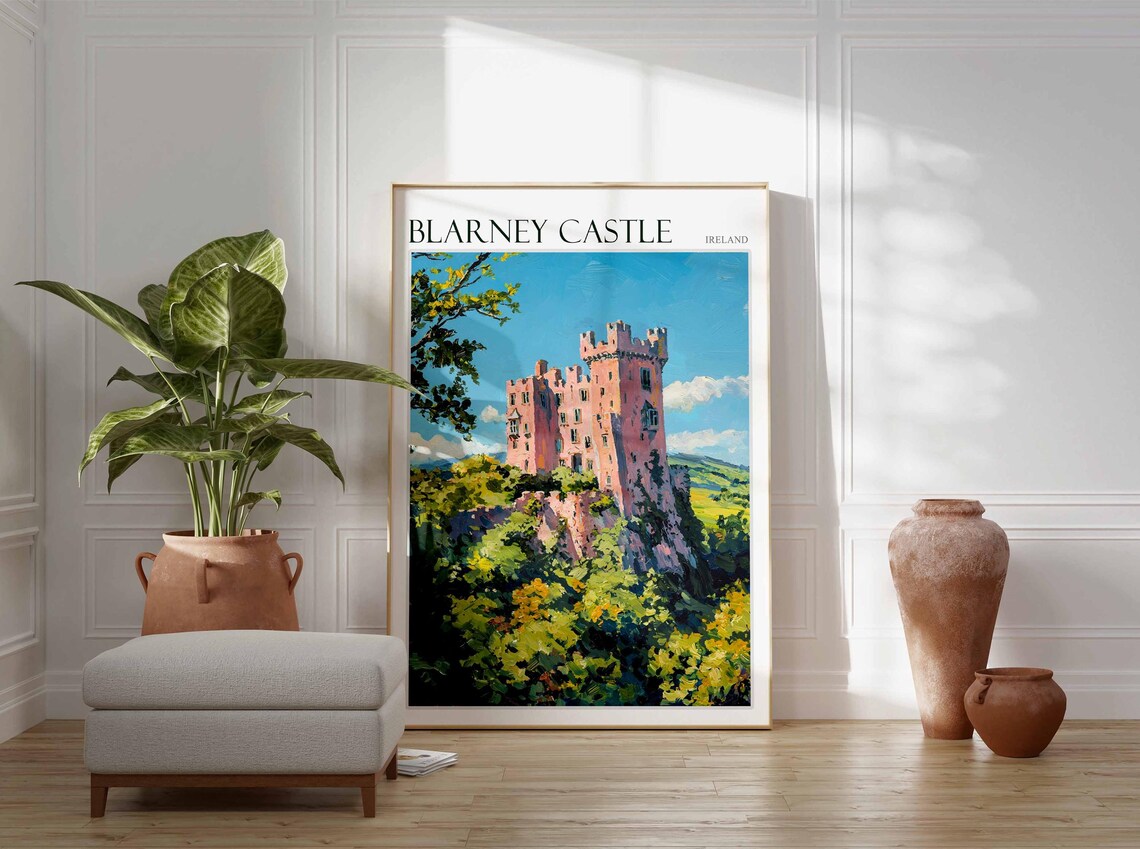Blarney Castle Ireland Pink Castle Rising Over Green Valley Poster - Image 2