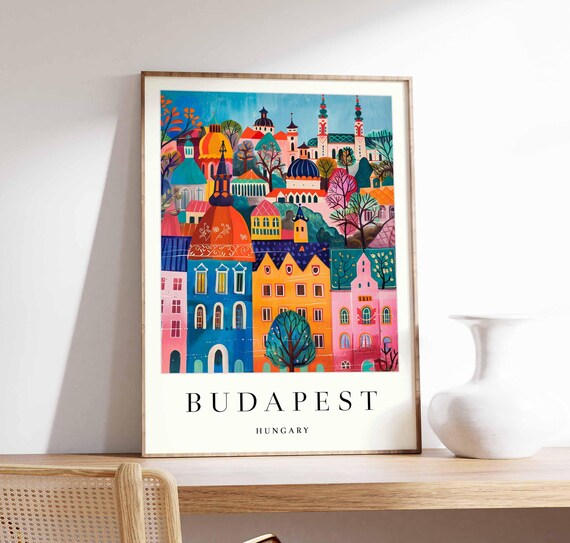 Budapest Folk Art Skyline Colorful Domes Towers Naive Poster