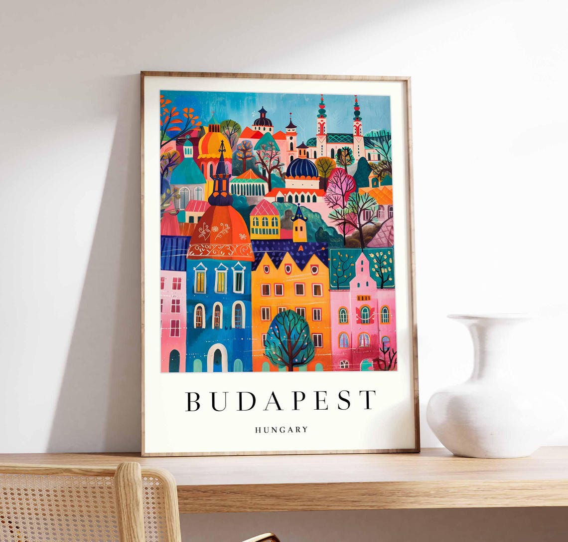 Budapest Folk Art Skyline Colorful Domes Towers Naive Poster