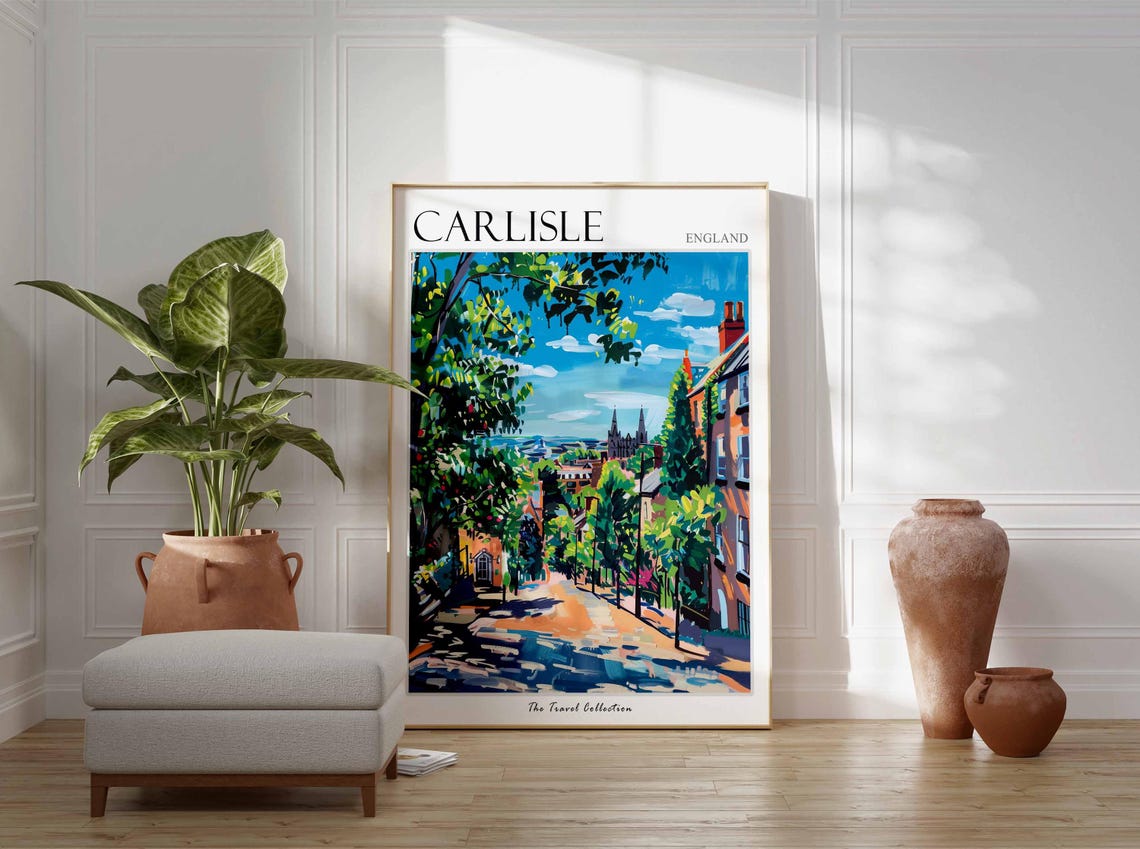 Carlisle England Vivid Green Street Cathedral Spires View Poster - Image 2