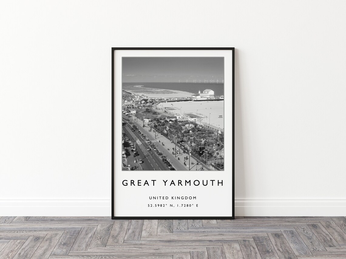 Great Yarmouth England Seaside Promenade Black and White Poster - Image 2
