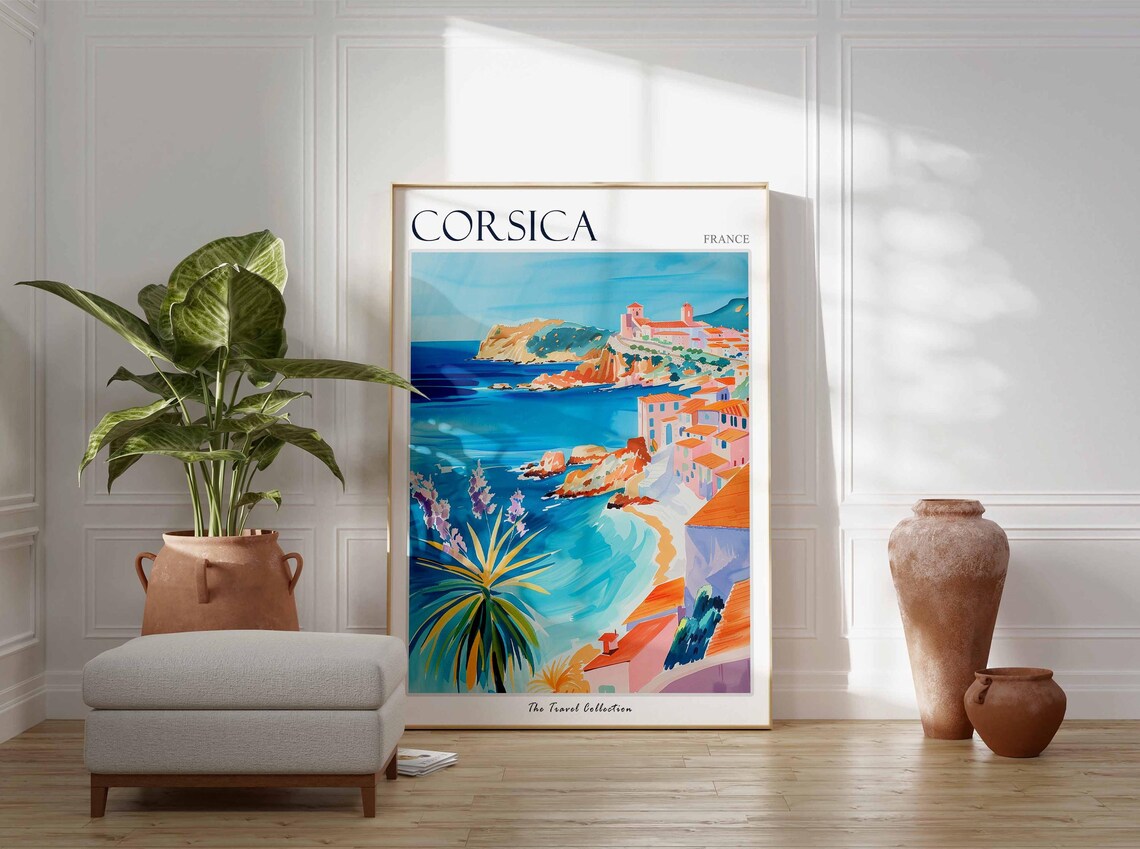 Corsica France Rocky Cove Citadel Towers Headland View Poster - Image 3