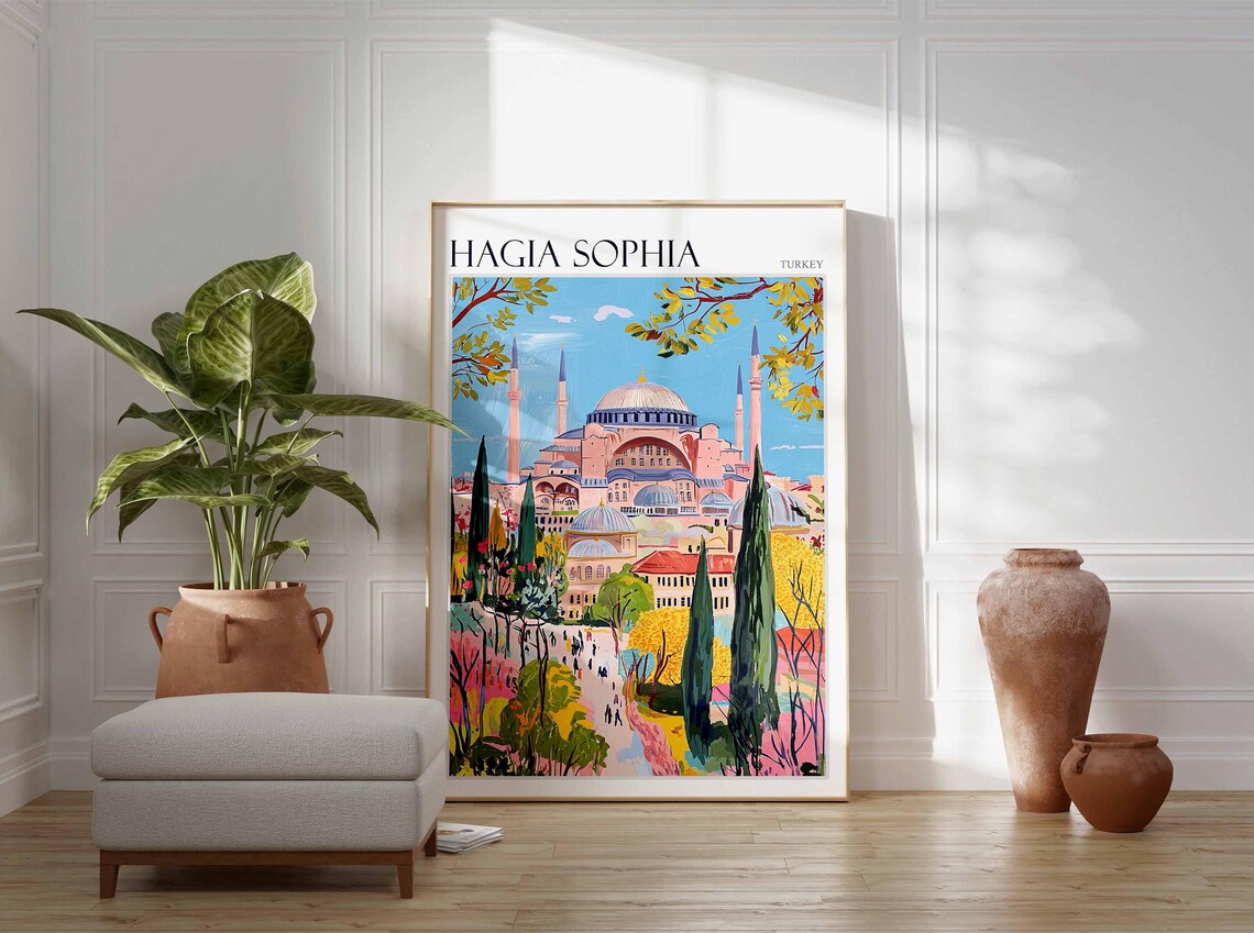 Hagia Sophia Garden View Blossom Trees Istanbul Turkey Travel Poster - Image 2