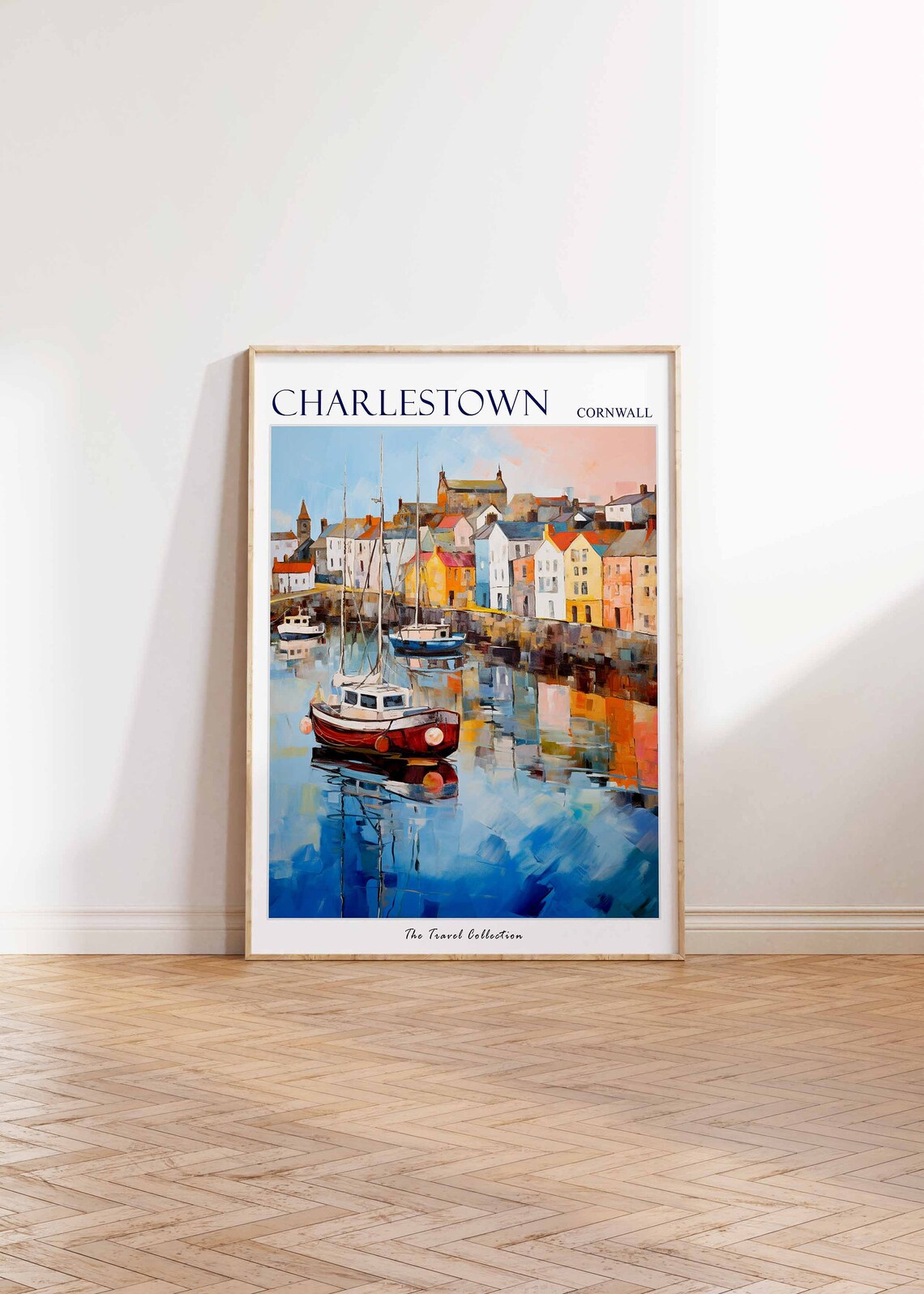 Charlestown Fishing Boats Calm Harbor Cornwall Travel Poster - Image 2