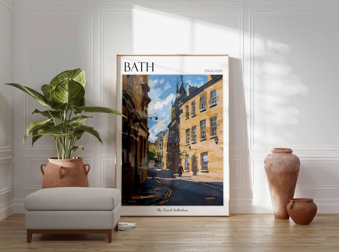 Bath England Golden Stone Georgian Street Painting Travel Poster - Image 3