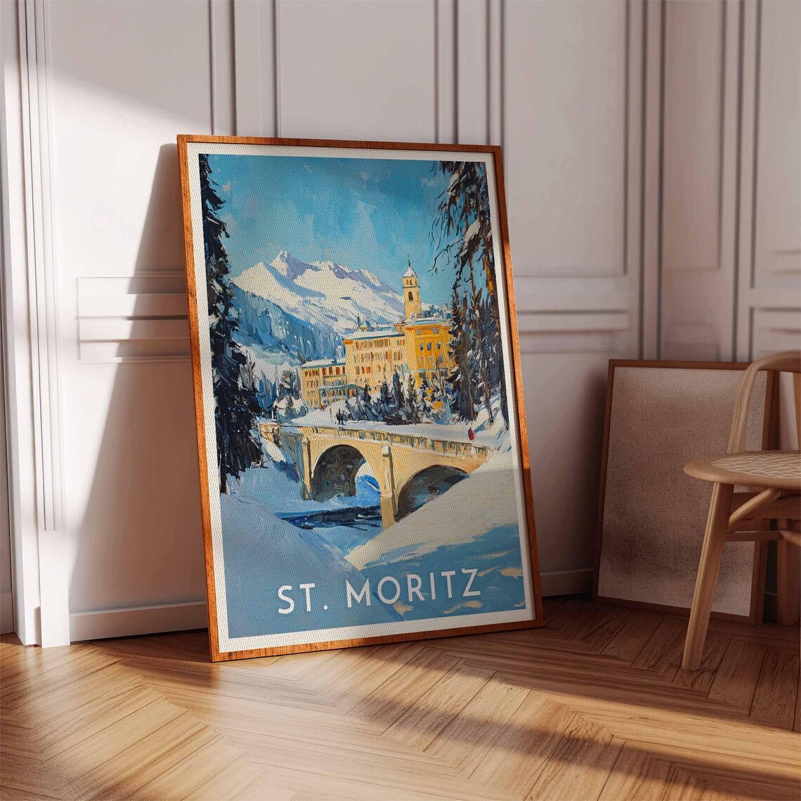 St. Moritz Switzerland Watercolor Bridge and Grand Hotel Poster - Image 3