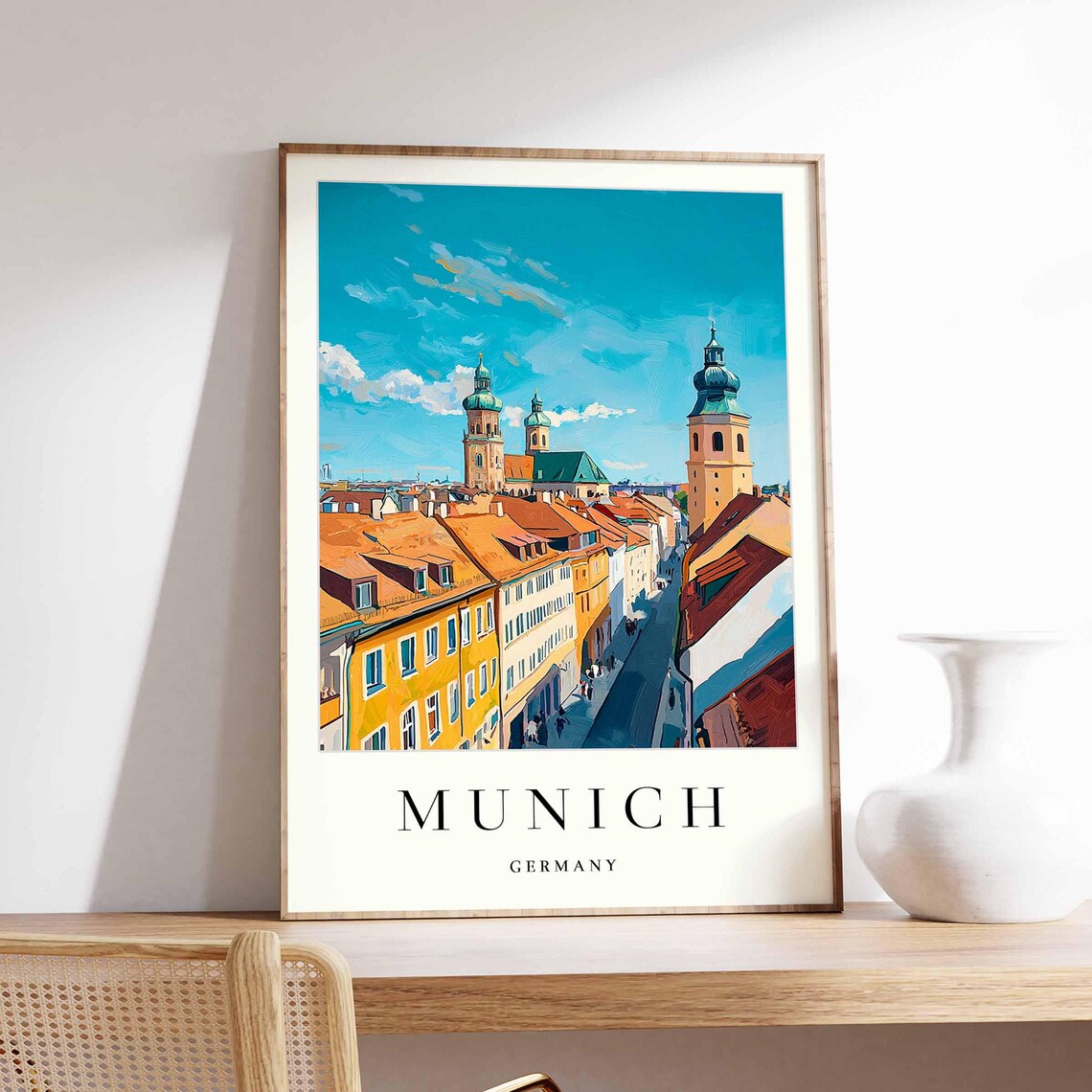 Munich Red Rooftops Cityscape With Historic Church Towers Poster