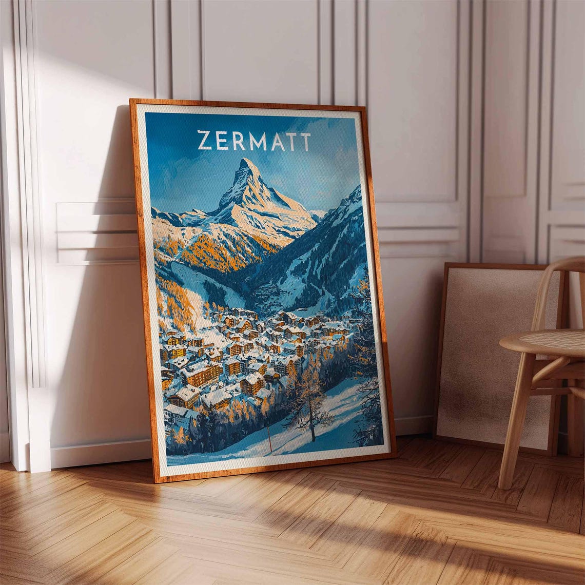 Zermatt Matterhorn Golden Alpine Village Panorama Winter Poster - Image 3