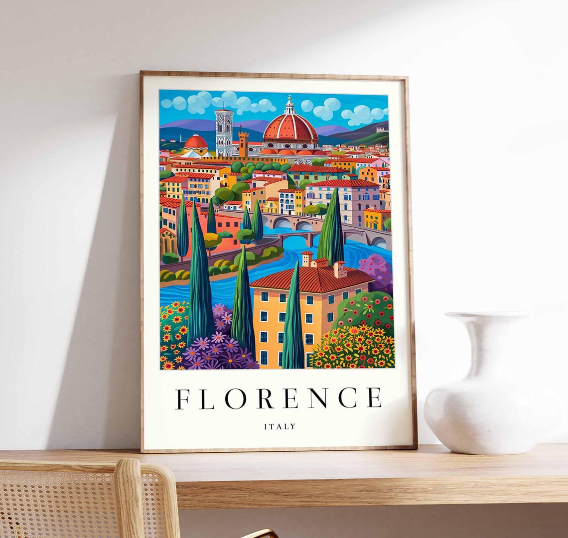 Florence Italy Colorful Duomo Skyline Naive Style Art Poster