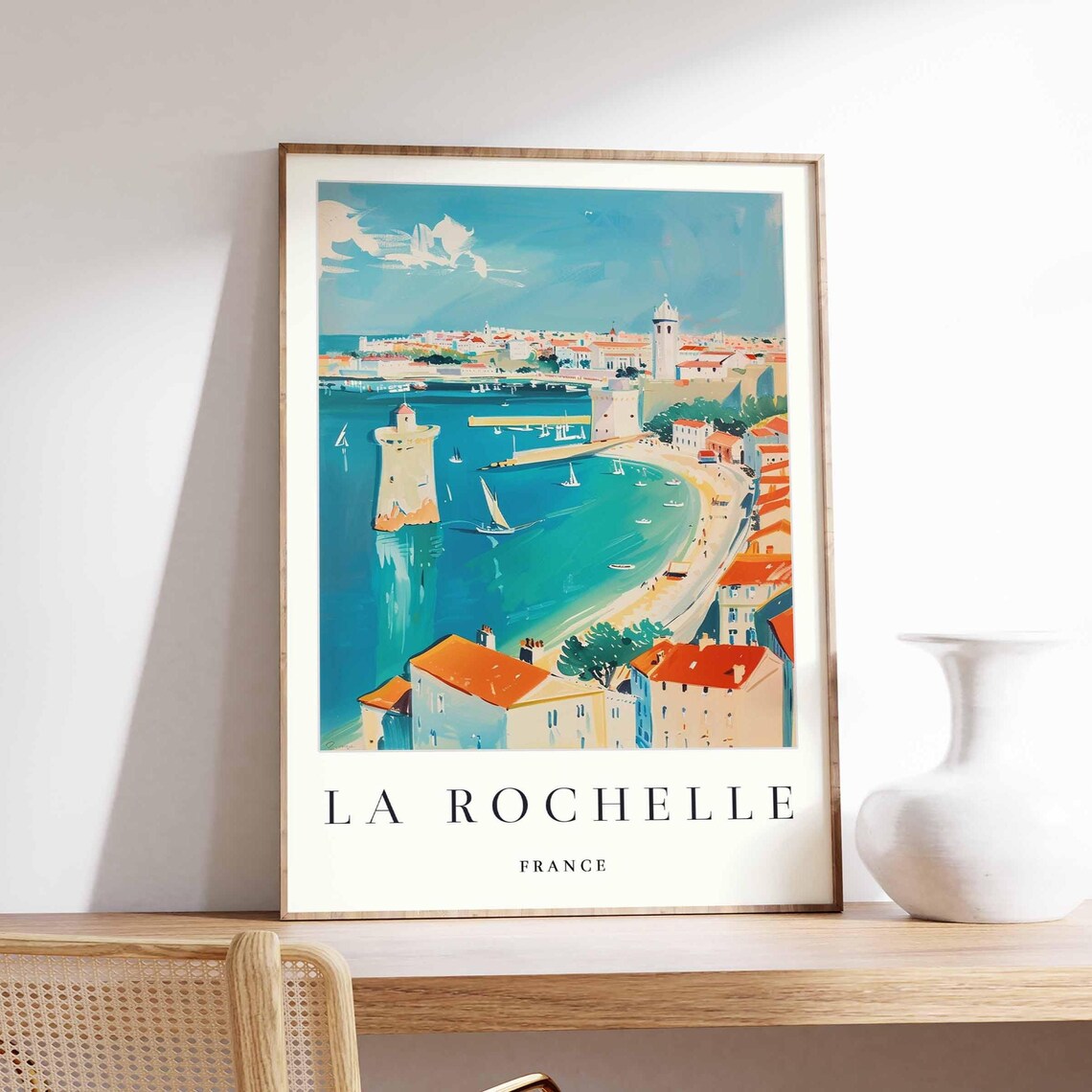 La Rochelle France Harbor Tower Sailboats Painted Travel Poster
