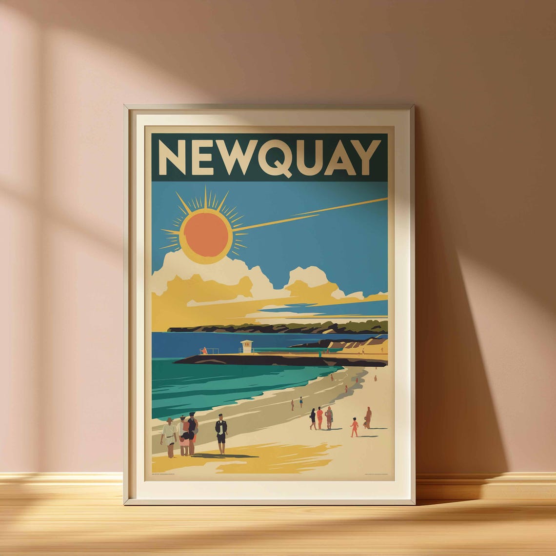 Newquay England Sunny Beach Lifeguard Hut Retro Travel Poster - Image 3