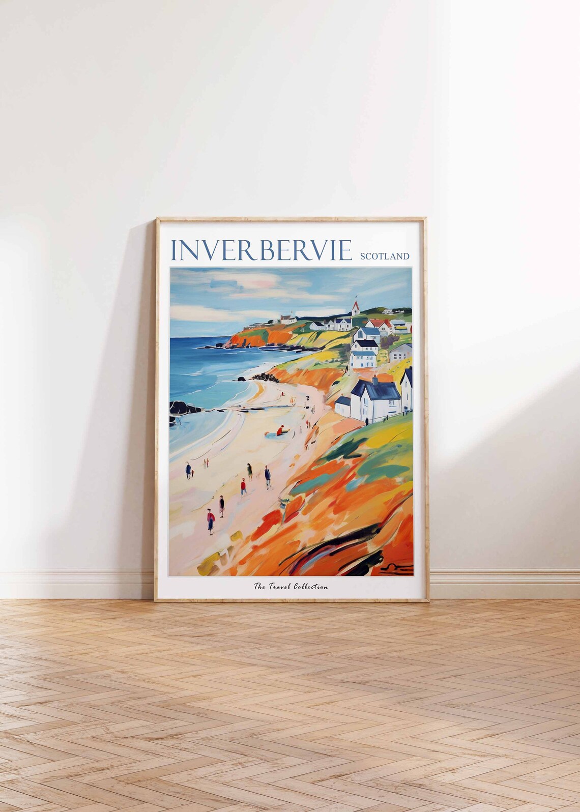 Inverbervie Scotland Bright Beach Day Beneath Golden Cliffs Poster - Image 2
