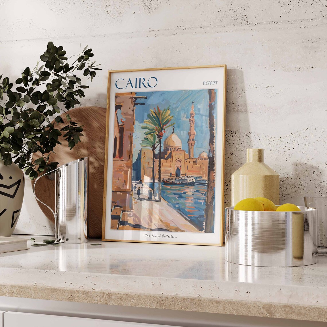 Cairo Egypt Mosque Nile Riverside Palm Trees Travel Art Poster - Image 3