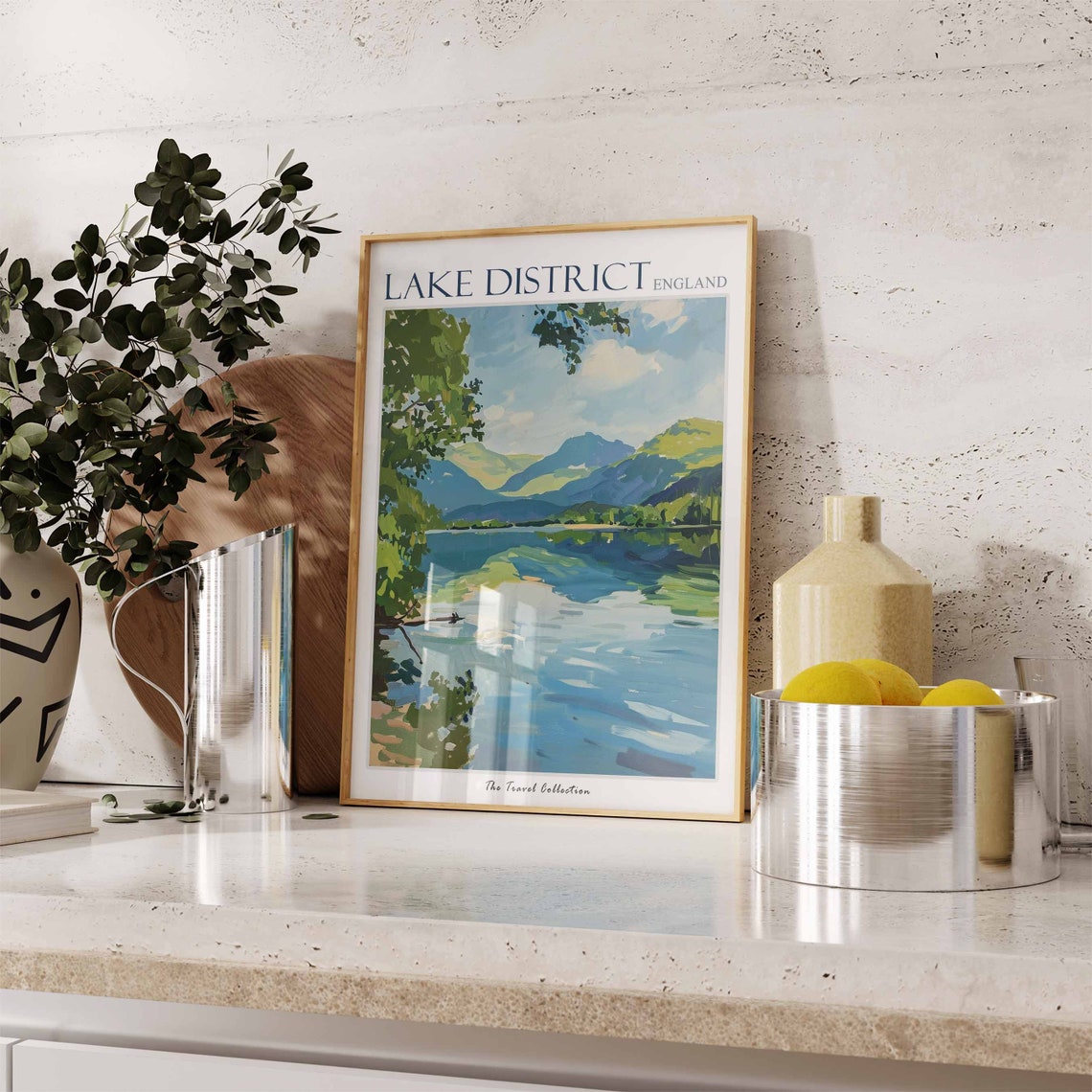 Lake District England Calm Lake and Hills Painted Nature Travel Poster - Image 3