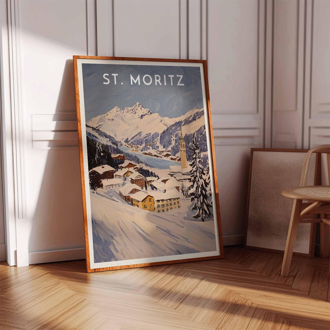 St. Moritz Switzerland Watercolor Lake Village Peaks Alpine Poster - Image 3