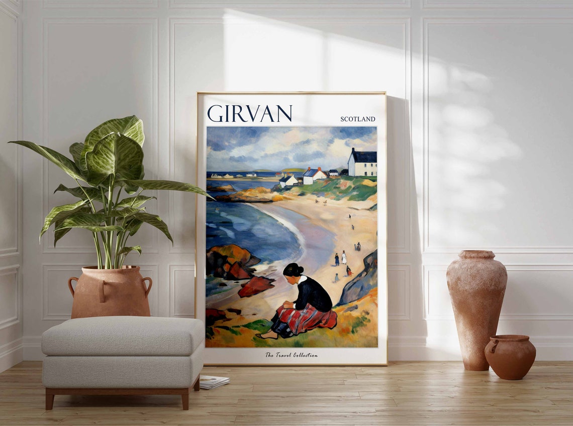 Girvan Scotland Beach Scene Colorful Coastal Painting Travel Poster - Image 2