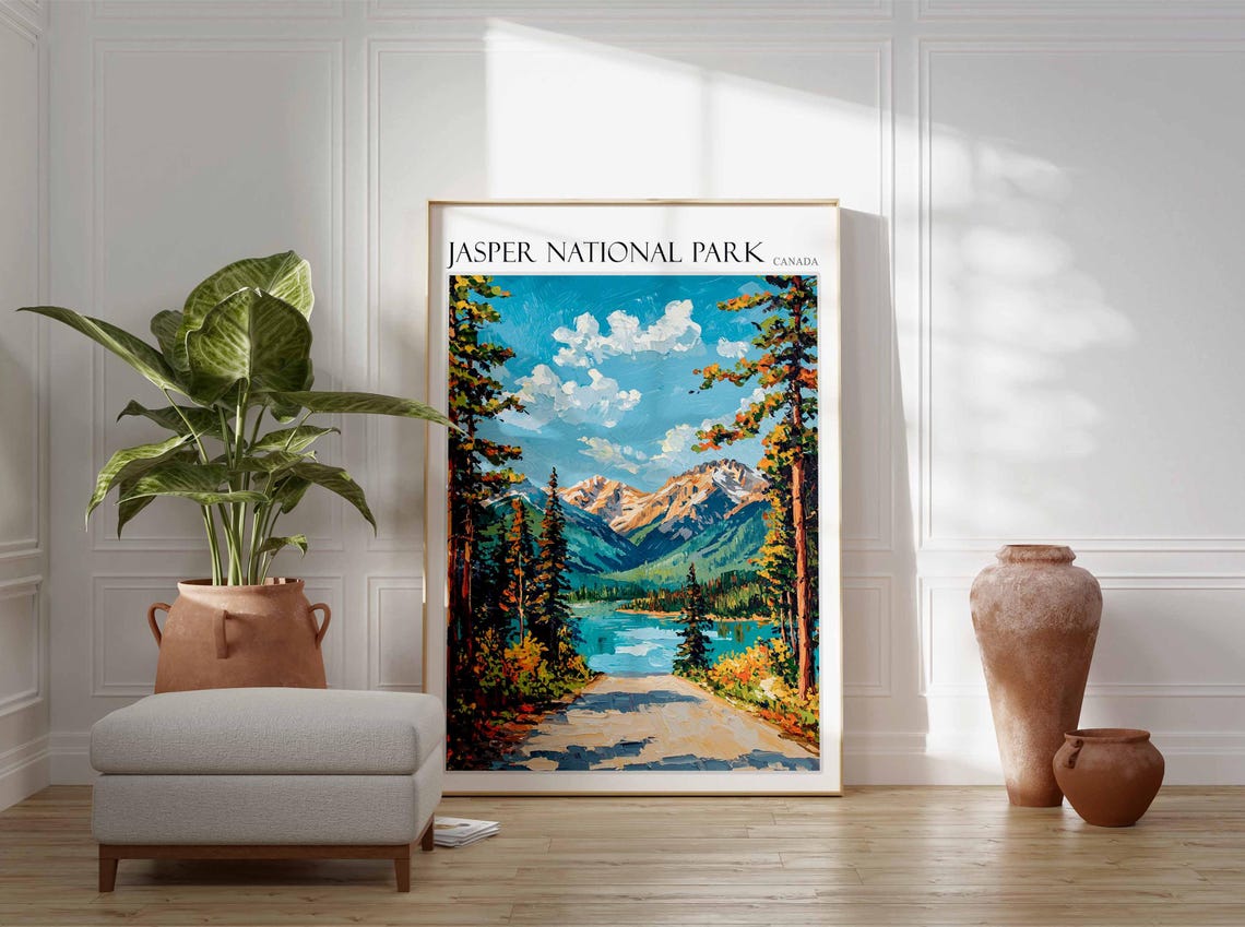 Jasper National Park Canada Sunlit Pine Road To Turquoise Lake Poster - Image 2
