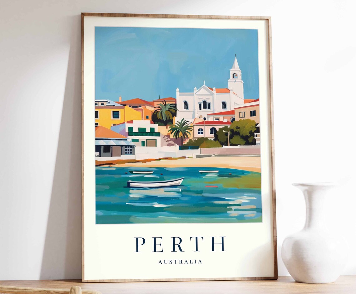 Perth Poster Perth Travel Print Australia Wall Art Australian Decor Tropical Decor Sea Print Perth Gift Perth Travel Poster