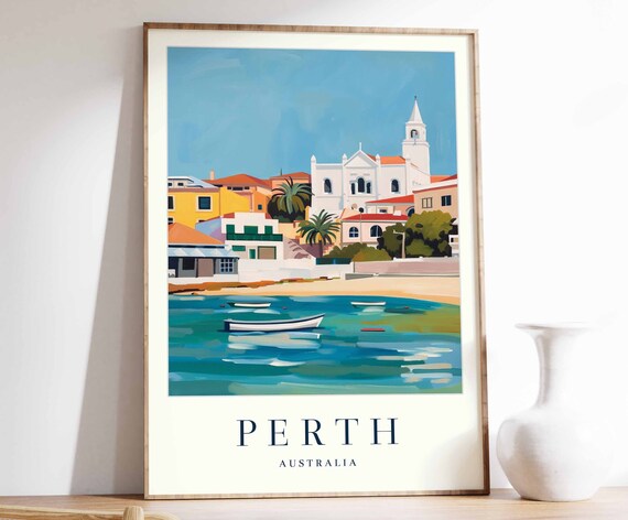 Perth Poster Perth Travel Print Australia Wall Art Australian Decor Tropical Decor Sea Print Perth Gift Perth Travel Poster
