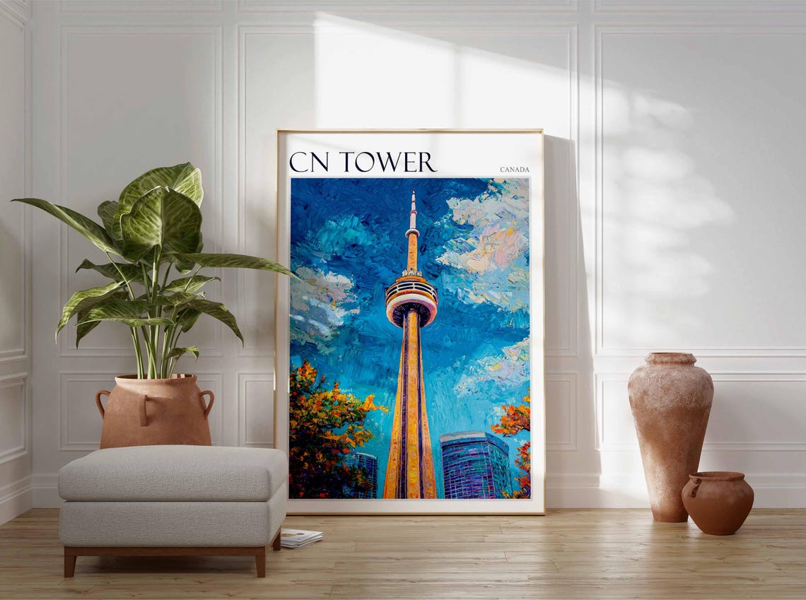 CN Tower Canada Toronto Blue Sky Bold Brushstroke Painting Poster - Image 2