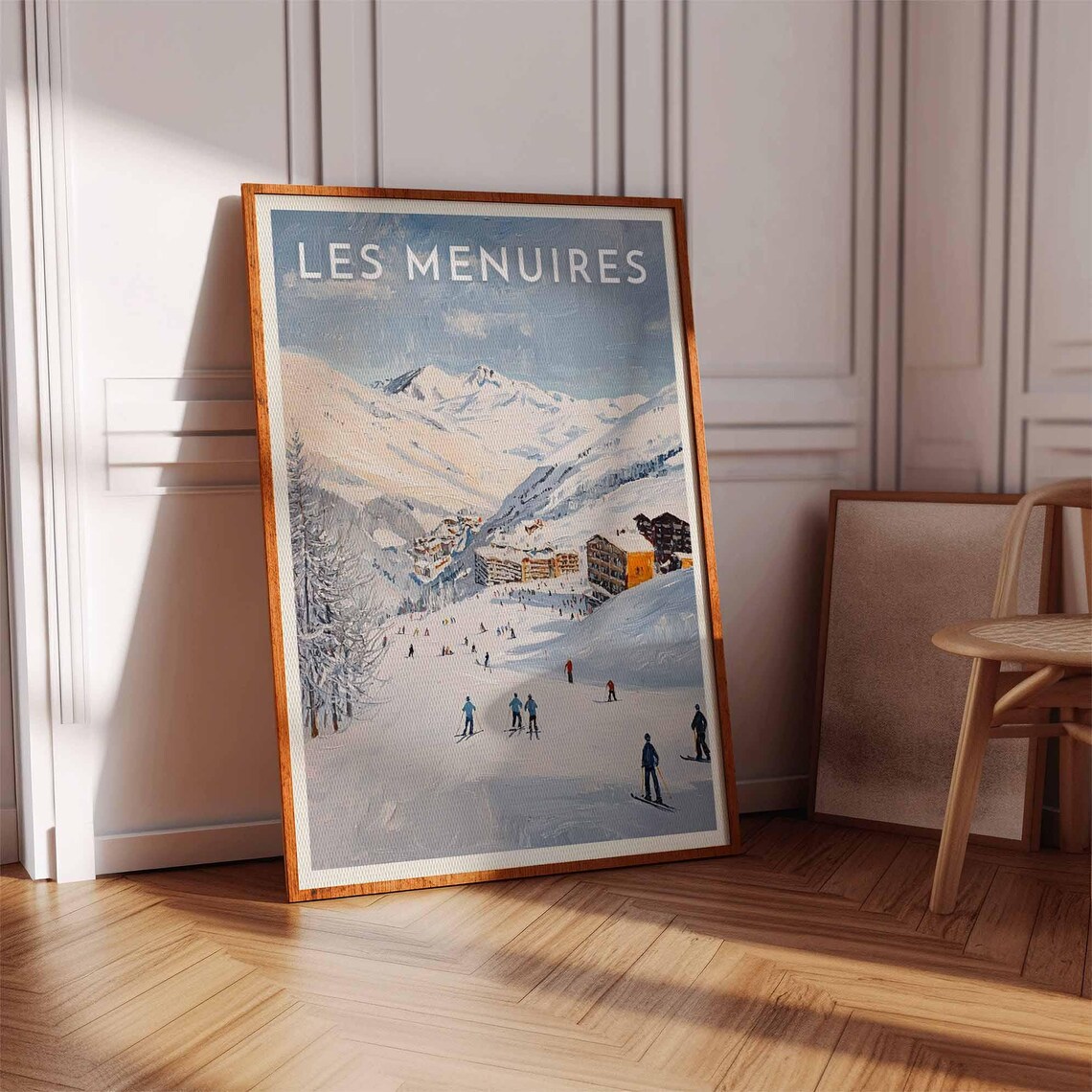 Les Menuires France Vintage Ski Slope Village Crowd Scene Poster - Image 3