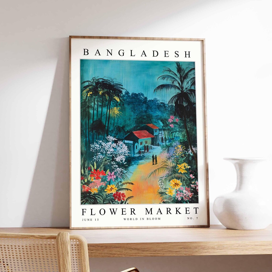 Bangladesh Twilight Garden Path Cottage Evening Flower Market Poster