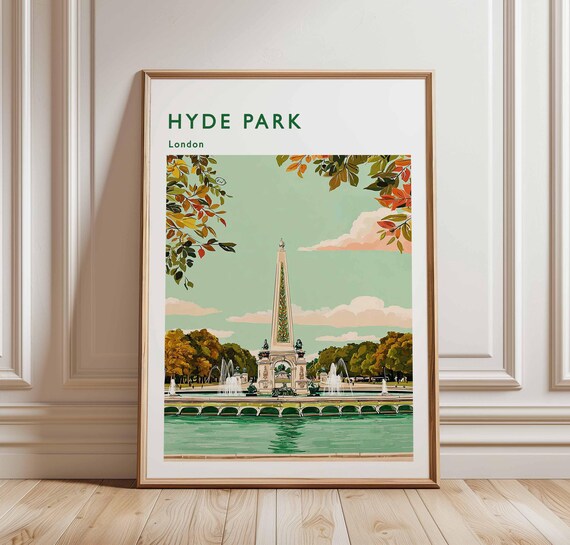 Hyde Park London Memorial Fountain Lawns Green Travel Poster