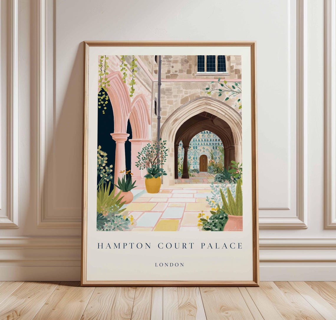 Hampton Court Palace London Pink Arches Courtyard Travel Poster