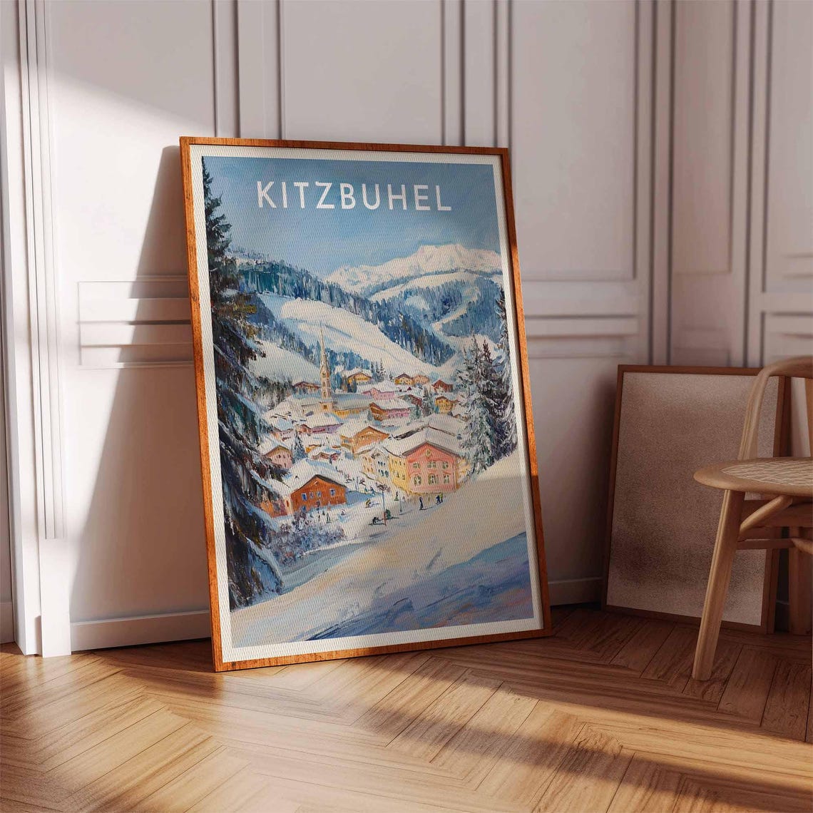 Kitzbuhel Austria Painterly Village Church Spire Pines Travel Poster - Image 2