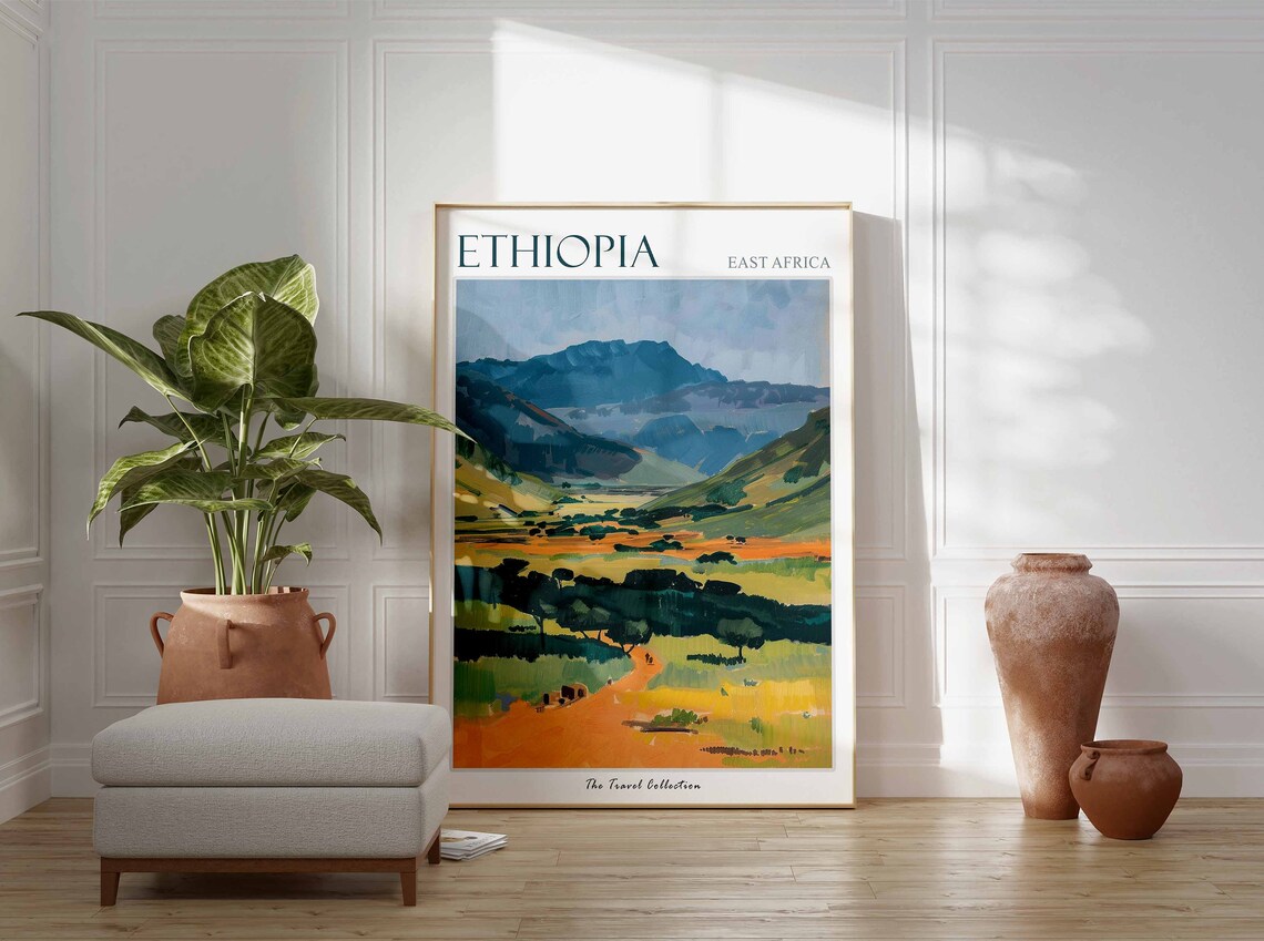 Ethiopia East Africa Golden Savanna Mountains Acacia Art Poster - Image 2