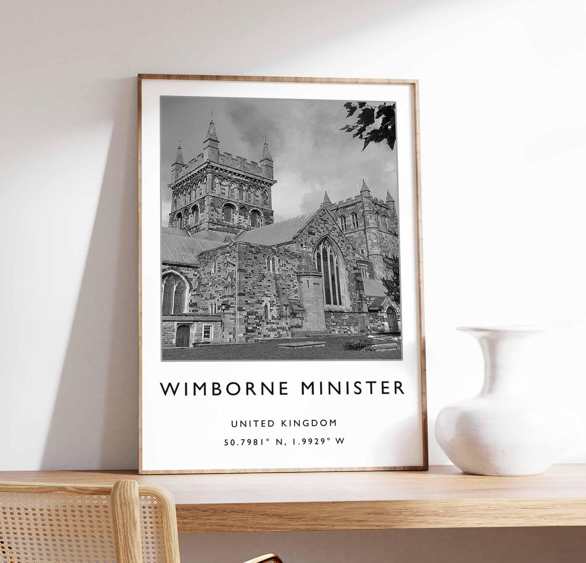 Wimborne Minster England Historic Church Monochrome Photo Poster