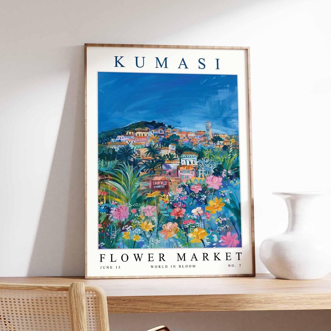 Kumasi Flower Market Hillside Town Palms Colorful Blossoms Poster