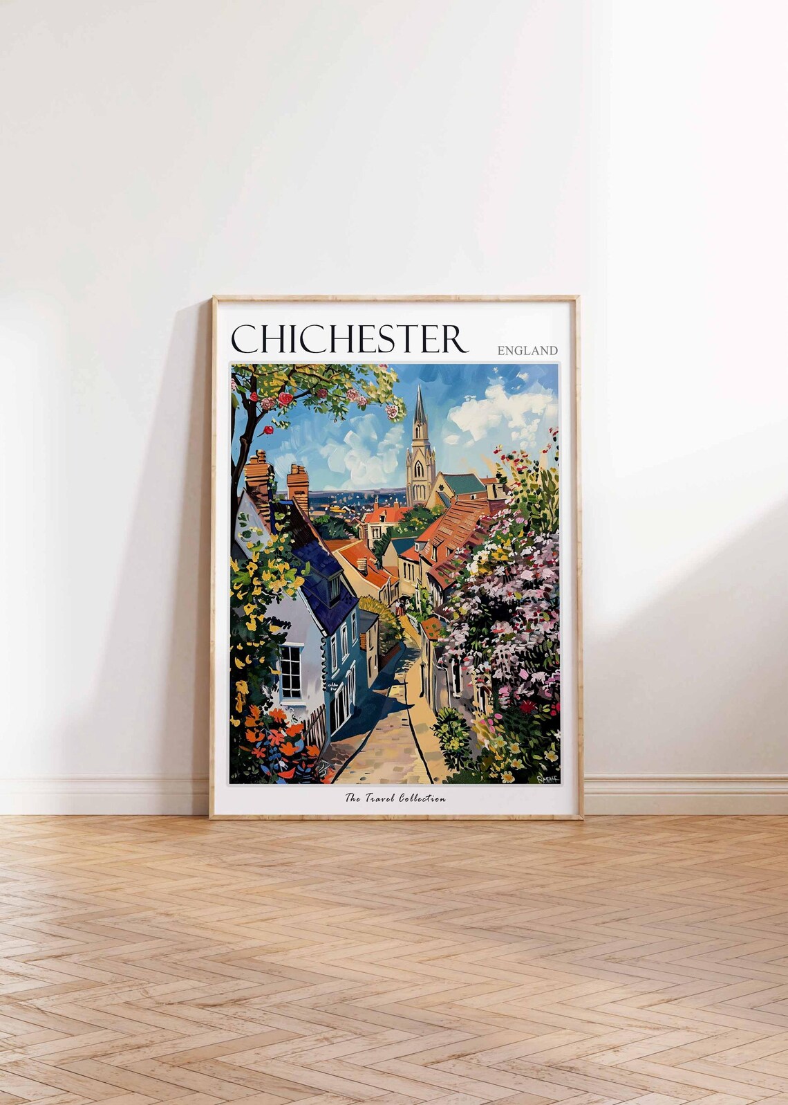 Chichester England Village Street Church Flowers Art Travel Poster - Image 2