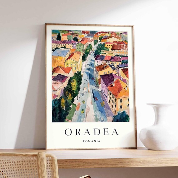 Oradea Romania Aerial City View Colorful Old Town Art Poster