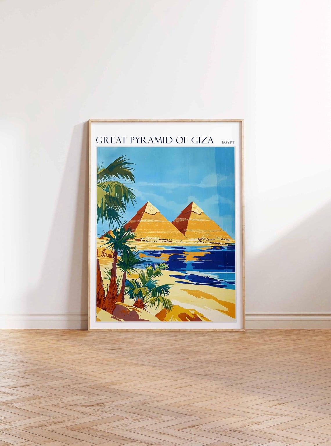 Great Pyramid Of Giza Twin Pyramids Palms Retro Travel Poster - Image 3