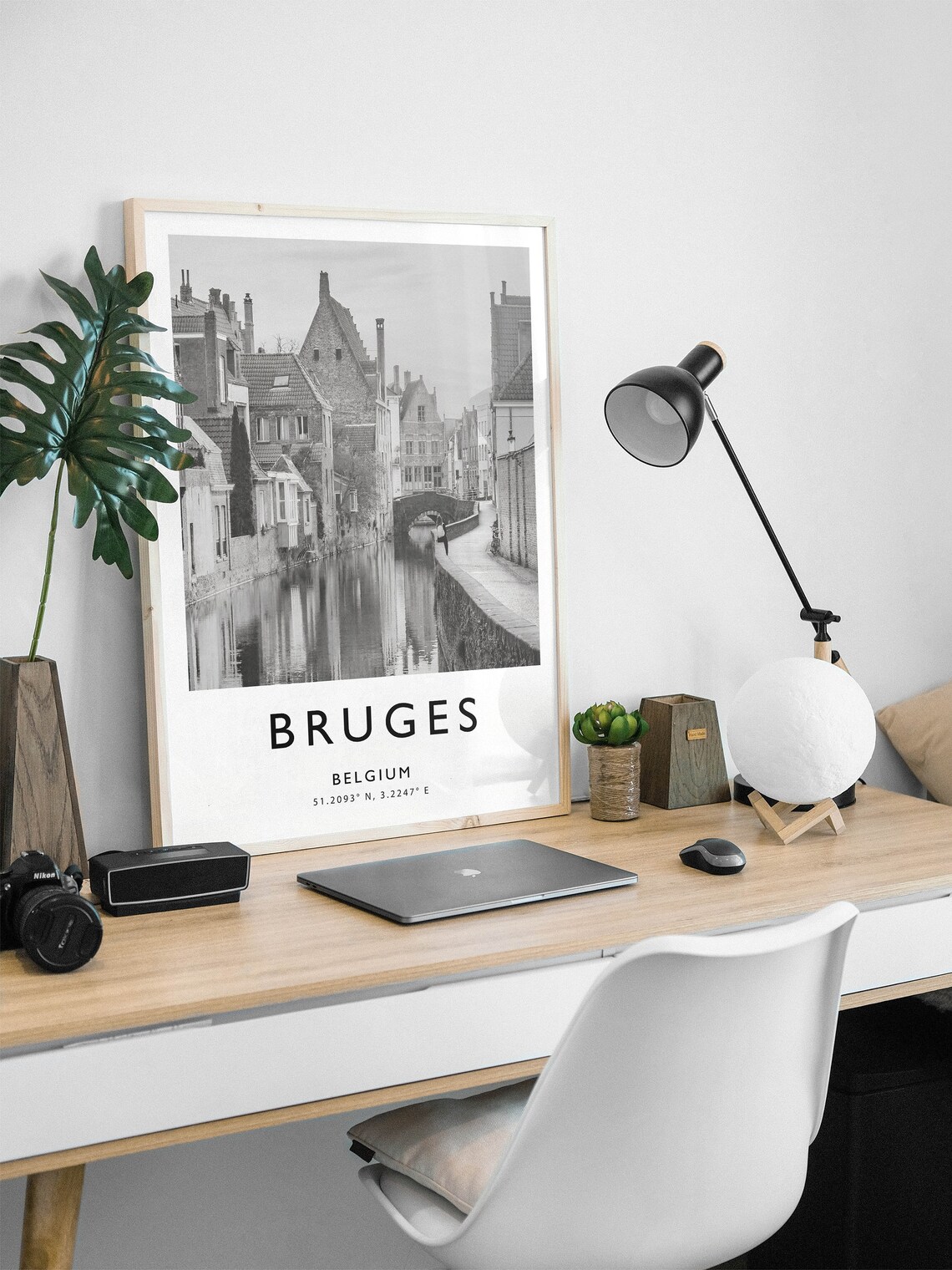Bruges Travel Poster, Belgium Black and White Art Print - Image 2