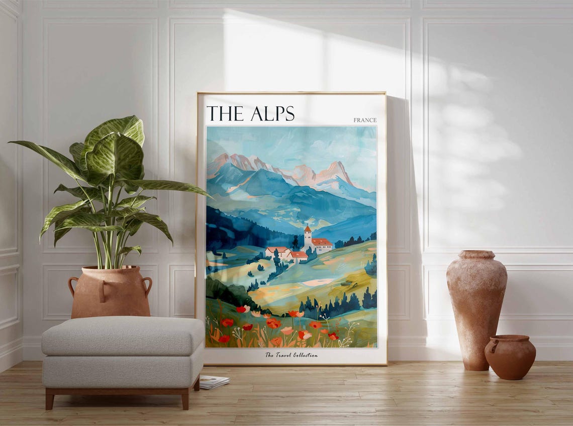 The Alps Poster France Travel Print French Decor Europe Travel Poster European Wall Art Mountain Print The Alps Travel Poster - Image 3