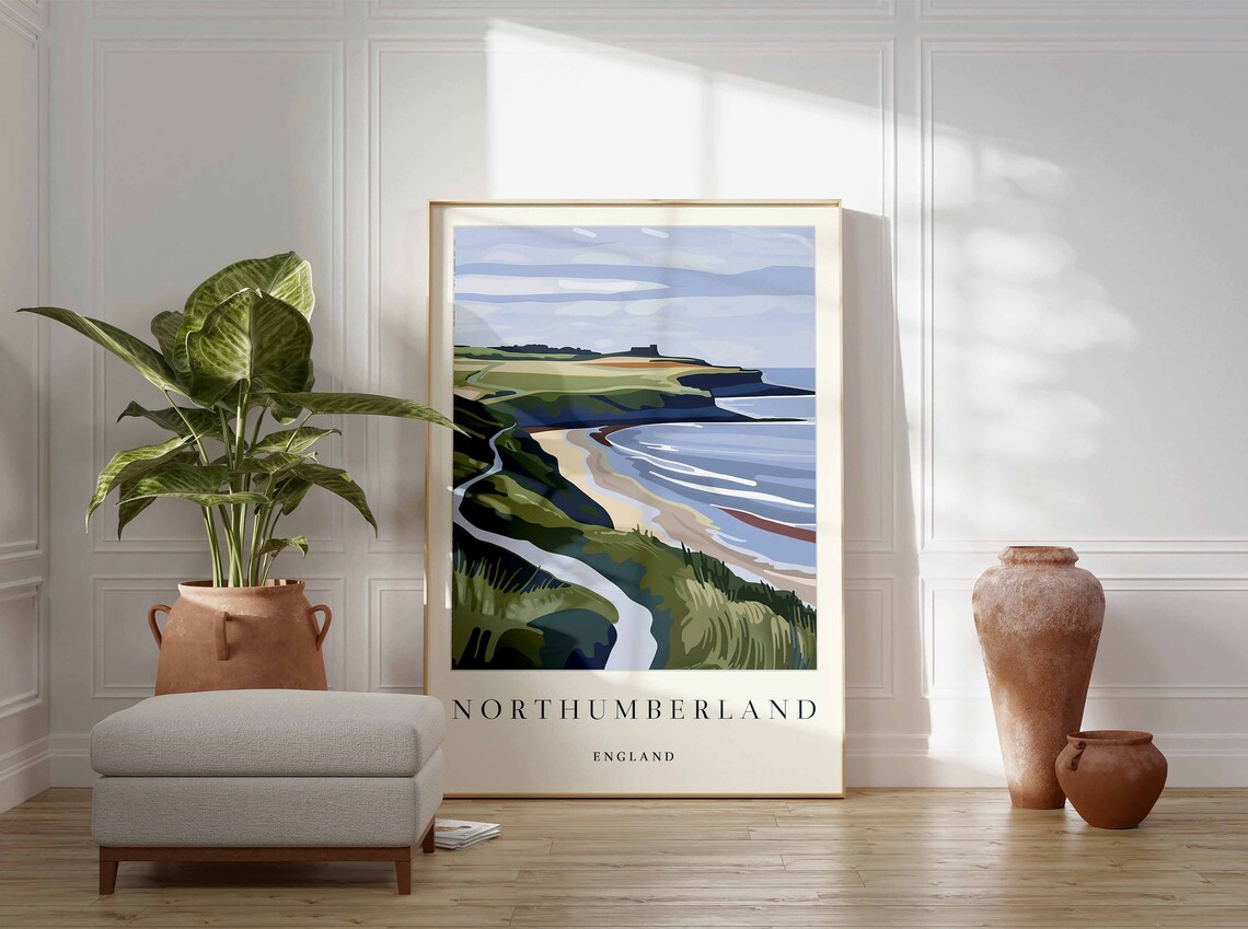 Northumberland England Coastal Cliffs Bay Minimalist Style Travel Poster - Image 2