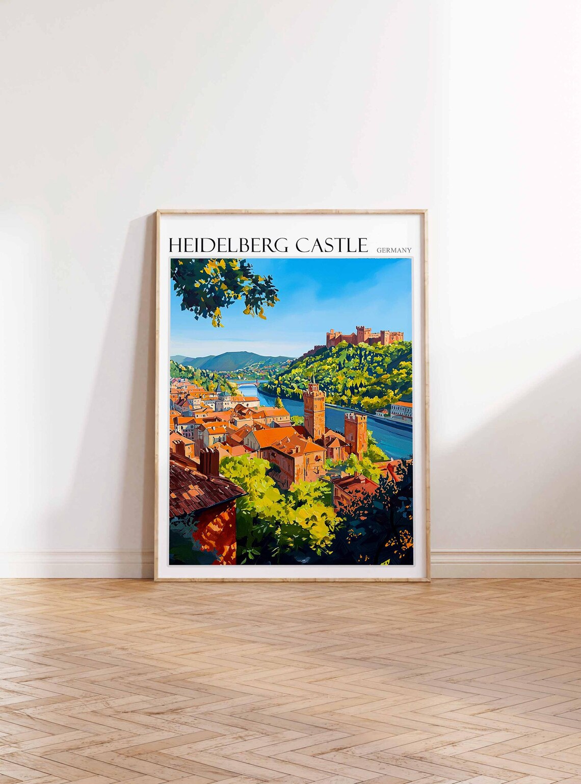 Heidelberg Castle Graphic River Town Scene Germany Travel Poster - Image 3