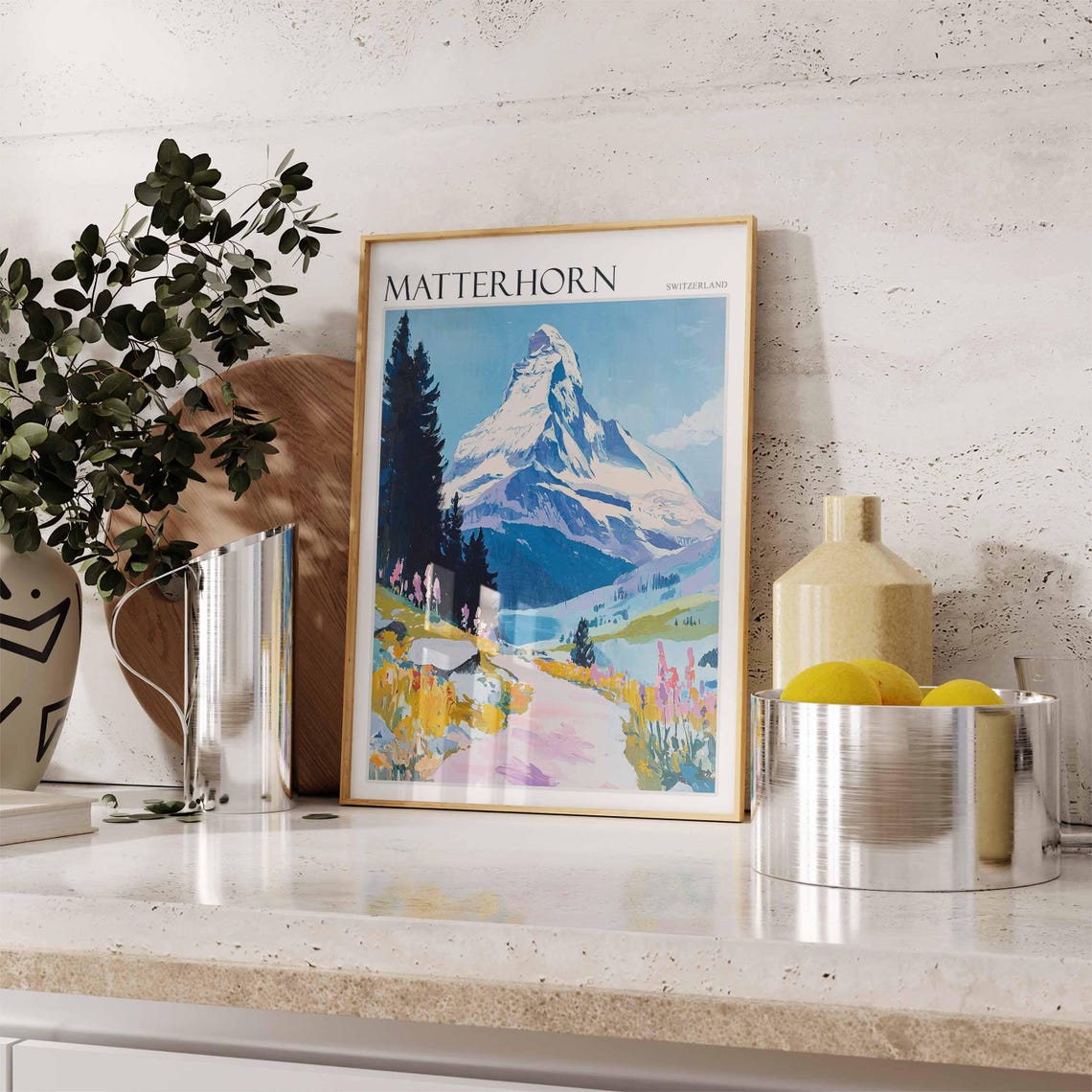 Matterhorn Switzerland Alpine Trail Pine Forest Bloom Art Poster - Image 2