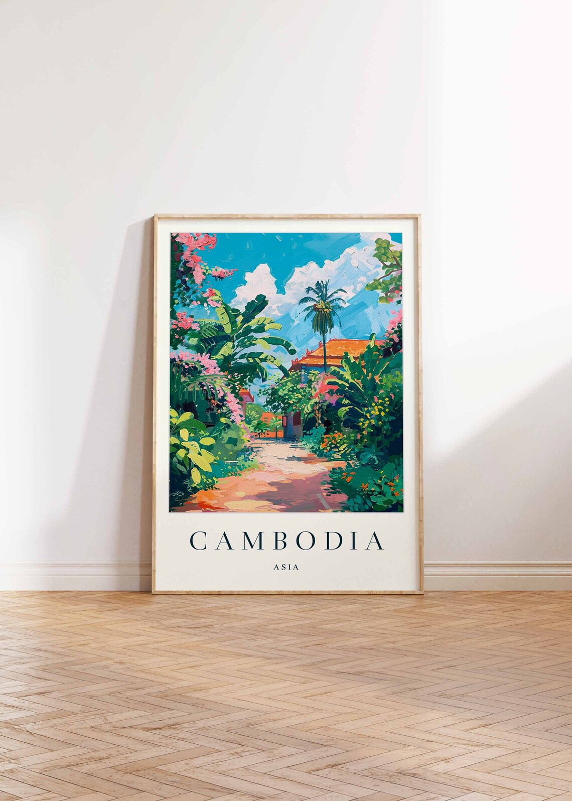 Cambodia Asia Lush Tropical Garden Path Painting Travel Poster - Image 2
