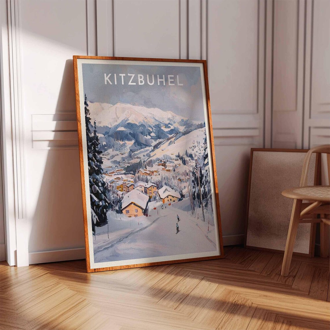 Kitzbuhel Austria Painterly Skiers On Village Street Travel Poster - Image 2