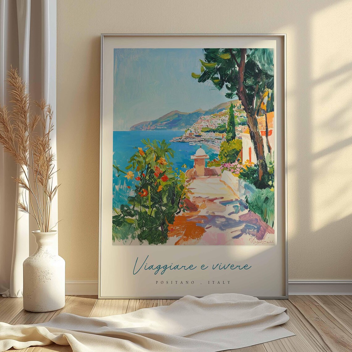 Positano Italy Amalfi Coast Garden Path Sea View Terrace Travel Poster - Image 2