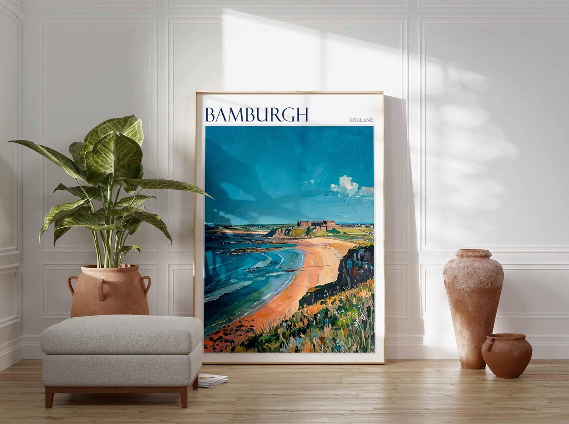 Bamburgh Poster Northumberland Poster England Travel Poster Coastal Wall Art Uk Home Decor Bamburgh Travel Print Bamburgh Wall Decor - Image 3
